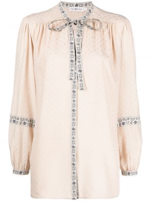 Jacquard silke bluse Tory Burch brun