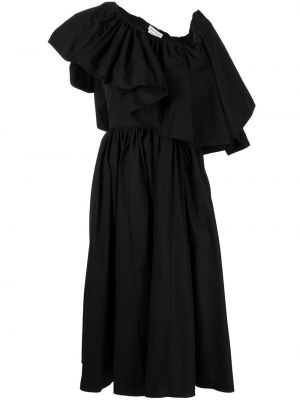 Midi haljina s volanima Alexander Mcqueen crna