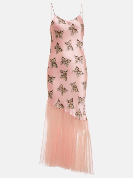 Tylové hedvábné saténové dlouhé šaty Rodarte růžové