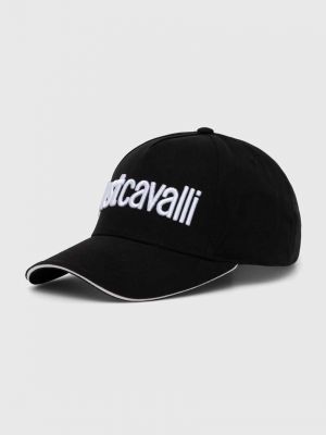 Памучна шапка с козирки с апликация Just Cavalli черно