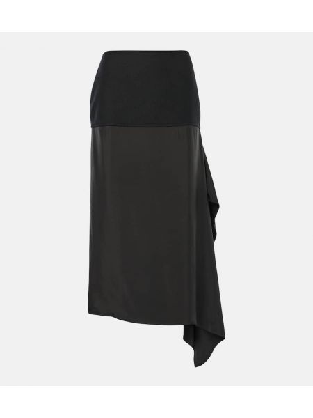 Asymmetrisk ull slitsad kjol Jil Sander svart