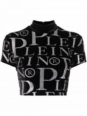 Raštuotas crop top velvetinis Philipp Plein juoda