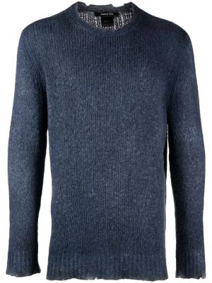Пуловер с протрити краища Avant Toi синьо