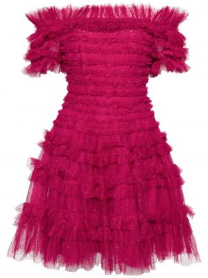 Midi obleka z volani Needle & Thread roza
