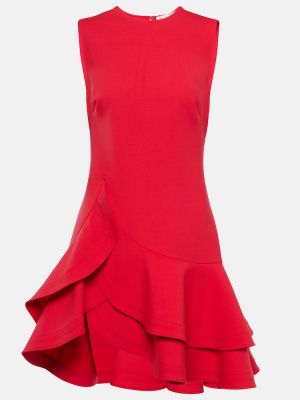 Sukienka wełniana z falbankami Oscar De La Renta czerwona