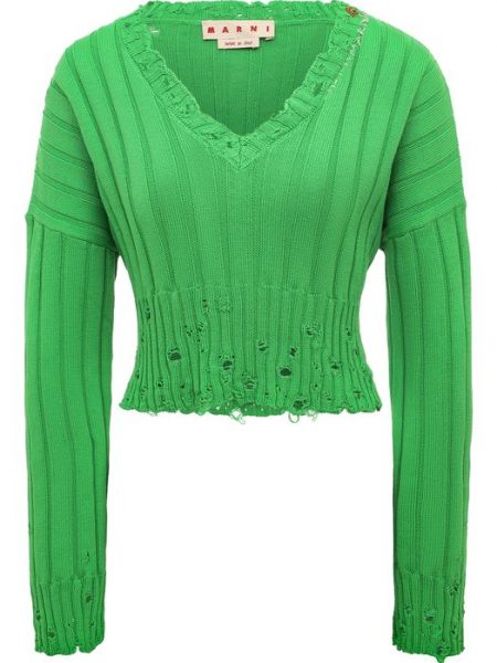 Хлопковый пуловер Marni зеленый