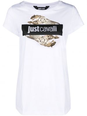 Biała koszulka bawełniana z nadrukiem Just Cavalli