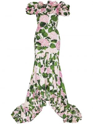Вечерна рокля на цветя с принт Oscar De La Renta розово