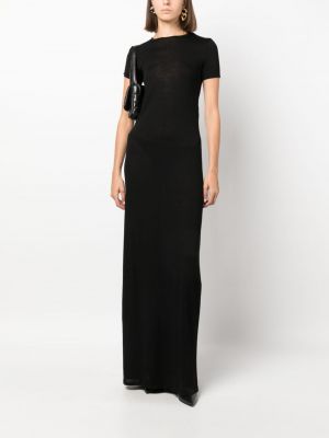 Vilnonis vakarinė suknelė apvaliu kaklu Saint Laurent juoda