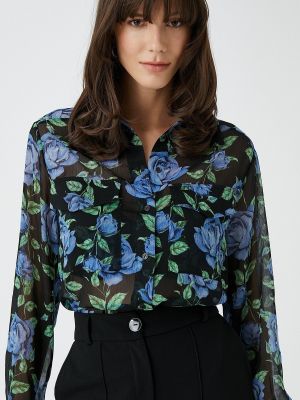 Kvetinová šifonová košeľa Koton čierna