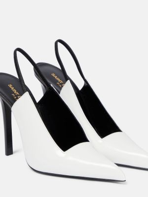 Pantofi cu toc din piele slingback Saint Laurent alb