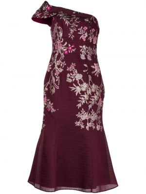 Midi haljina s vezom s cvjetnim printom Marchesa Notte crvena