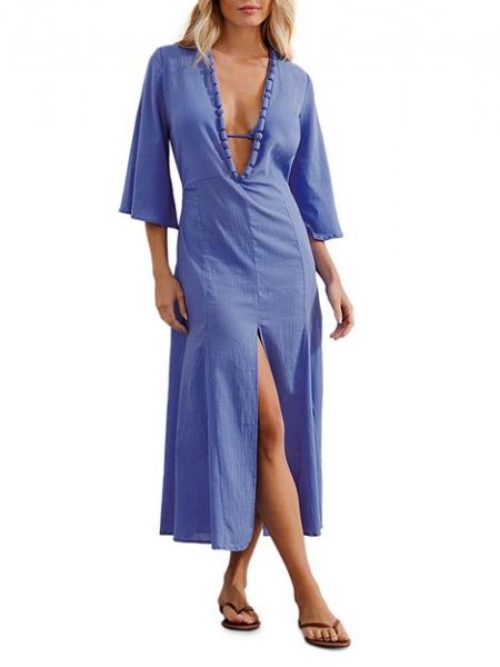 Хлопковое платье-туника с v-образным вырезом Vix синее
