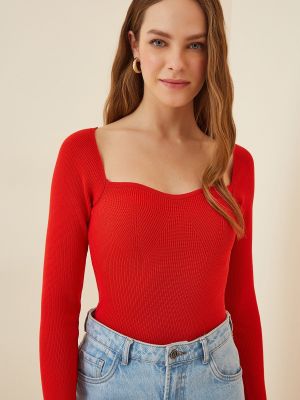 Džemperis velveta ar sirsniņām Happiness İstanbul sarkans