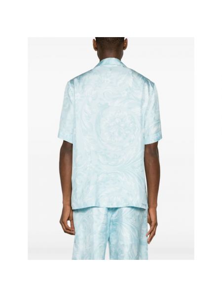 Camisa de seda con estampado Versace azul