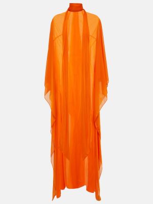 Dlouhé šaty so sieťovinou Laquan Smith oranžová