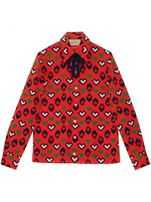Jedwabna koszula z nadrukiem Gucci czerwona