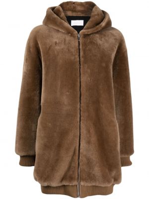Oversized kabát na zips s kapucňou Yves Salomon hnedá