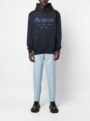 Kokvilnas kapučdžemperis ar apdruku Alexander Mcqueen zils