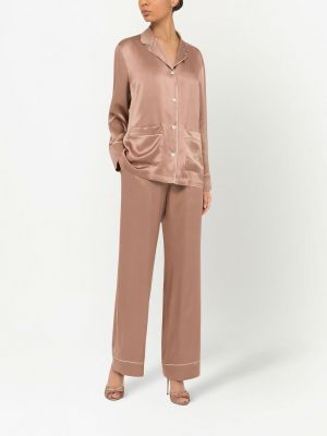 Pantalon droit taille haute en soie Dolce & Gabbana rose