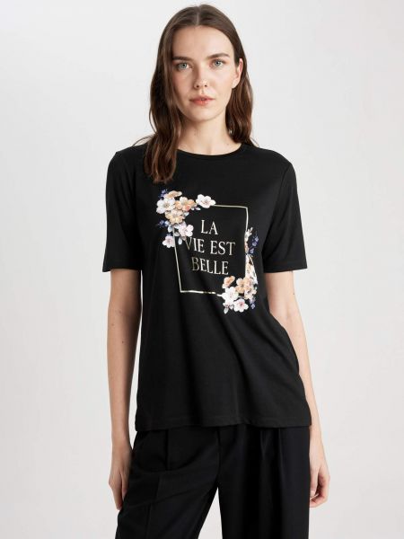 Kvetinové priliehavé tričko s krátkymi rukávmi Defacto