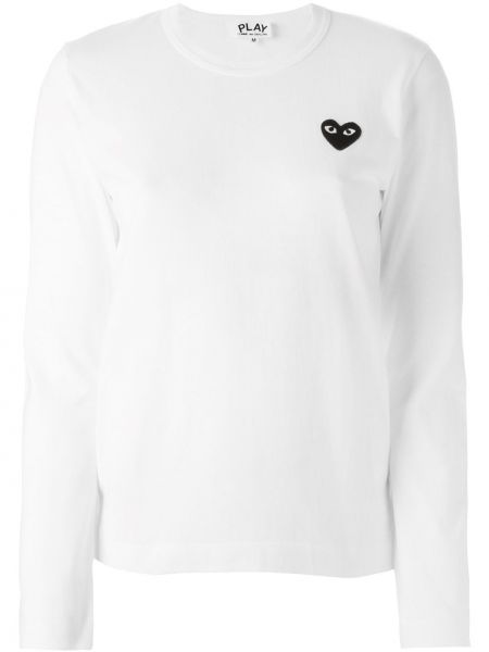 Camiseta de manga larga con bordado manga larga con corazón Comme Des Garçons Play blanco