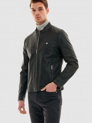 Кожаная куртка из искусственной кожи Pierre Cardin черная