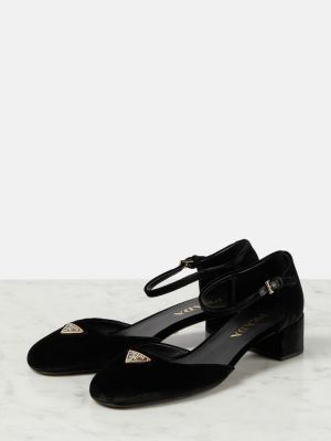 Кадифени полуотворени обувки Prada черно