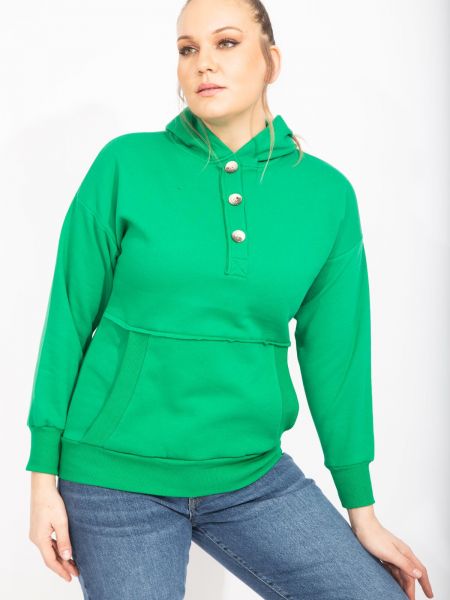 Bluza z kapturem na guziki z kieszeniami Sans zielona