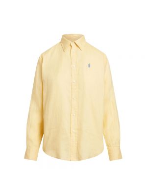 Lniana koszula klasyczna Ralph Lauren żółta