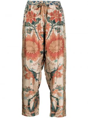 Květinové hedvábné rovné kalhoty s potiskem Pierre-louis Mascia béžové