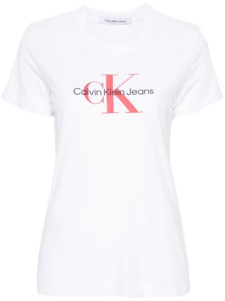 Βαμβακερή μπλούζα με σχέδιο Calvin Klein λευκό