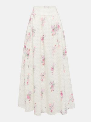 Белая хлопковая длинная юбка в цветочек с принтом Loveshackfancy