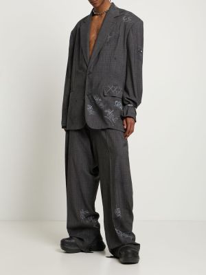 Vlnené nohavice Balenciaga sivá