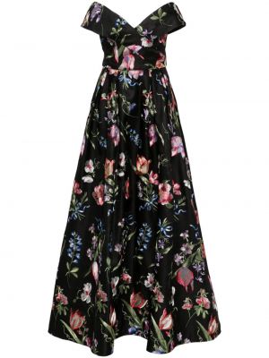 Večerna obleka s cvetličnim vzorcem Marchesa Notte črna