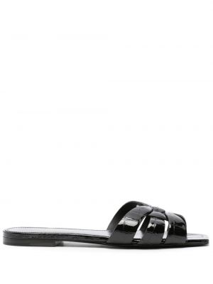 Leder sandale Saint Laurent schwarz