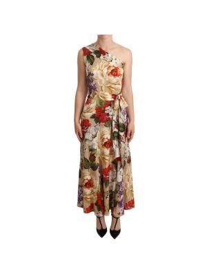 Sukienka midi w kwiatki Dolce And Gabbana beżowa