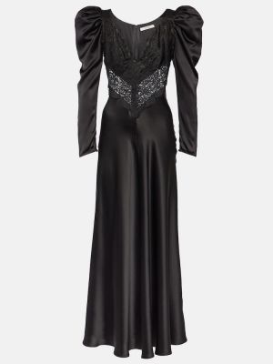 Jedwabna sukienka długa koronkowa Rodarte czarna