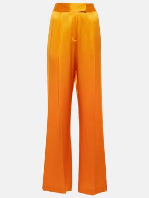 Relaxed fit svilene hlače z visokim pasom The Sei oranžna