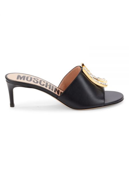 Кожаные сандалии с декорированным логотипом Moschino Couture! черный