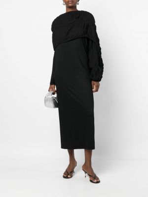 Bavlněné vlněné koktejlové šaty Yohji Yamamoto černé