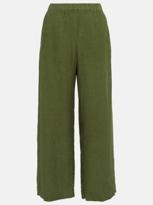 Бархатные льняные брюки с высокой талией Velvet зеленые