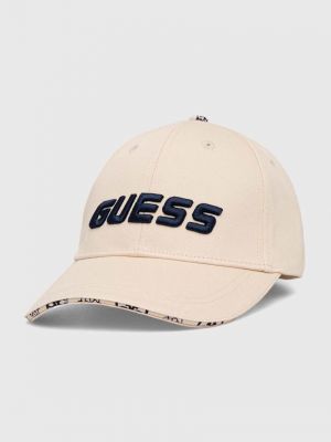 Памучна шапка с козирки с апликация Guess бежово