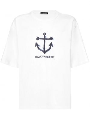 Памучна тениска с принт Dolce & Gabbana бяло