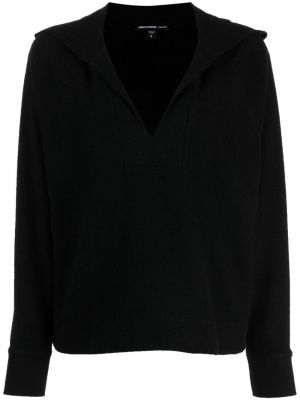 Pamučna hoodie s kapuljačom od kašmira s v-izrezom James Perse crna