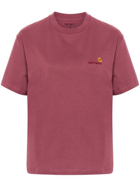Памучна тениска бродирана Carhartt Wip розово