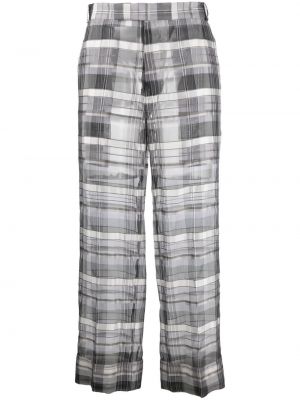 Pantaloni di seta a quadri con stampa Thom Browne grigio