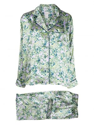 Satenska pižama s cvetličnim vzorcem Paul Smith zelena