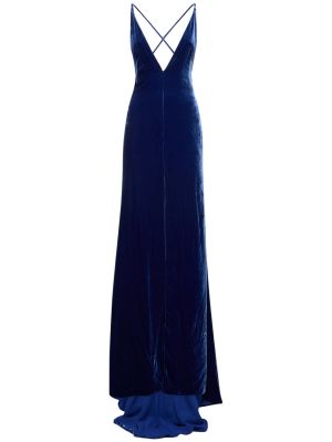 Aksamitna sukienka długa z dekoltem w serek Costarellos niebieska