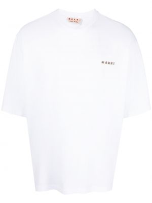 Памучна тениска бродирана Marni бяло